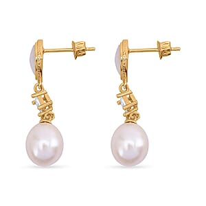 Freshwater Pearl and Multi Gemstone 0.30 ctw Earrings in Goldtone