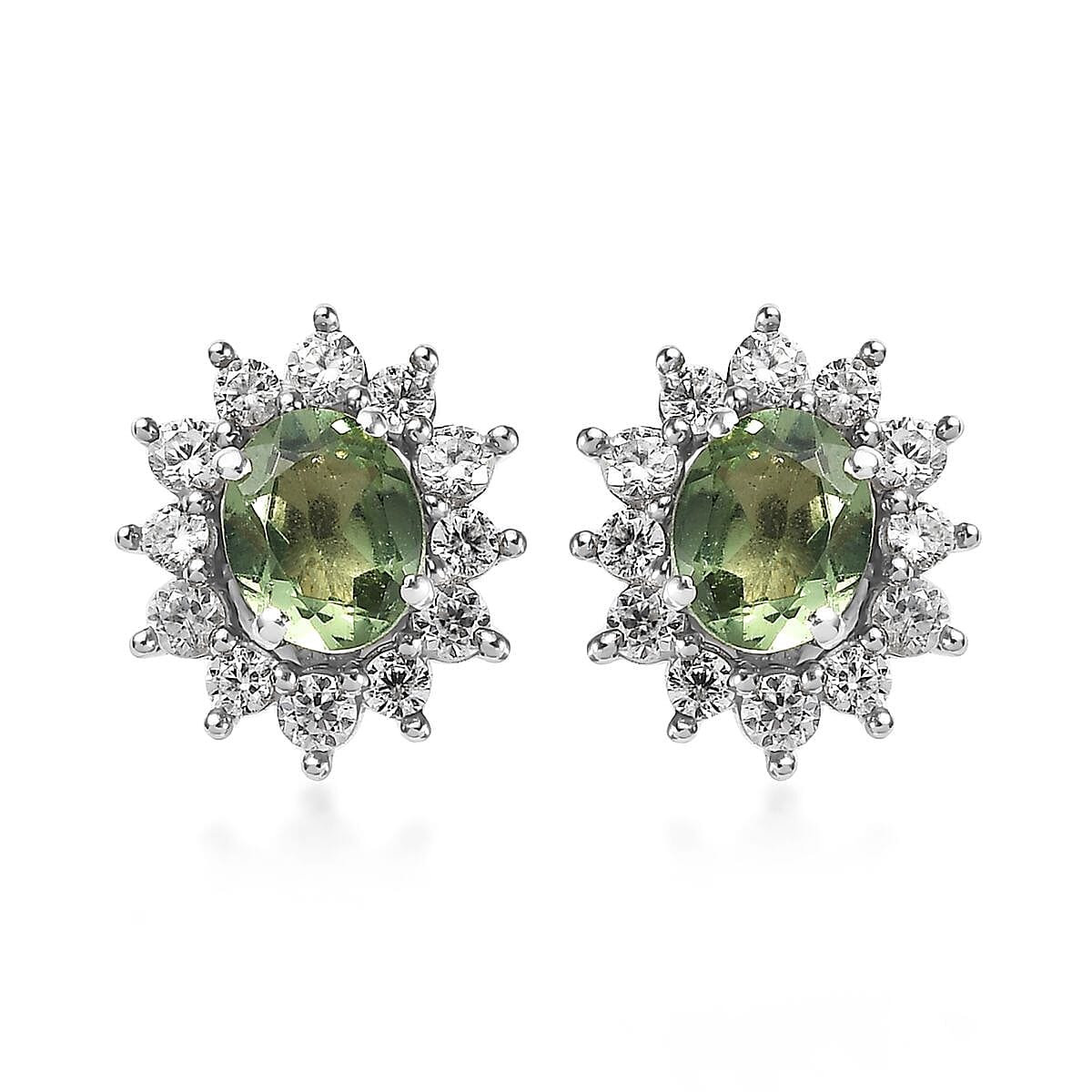 Tanzanian Natural Green Apatite and White Zircon Jacket Earrings in Platinum Over Sterling Silver 1.20 ctw