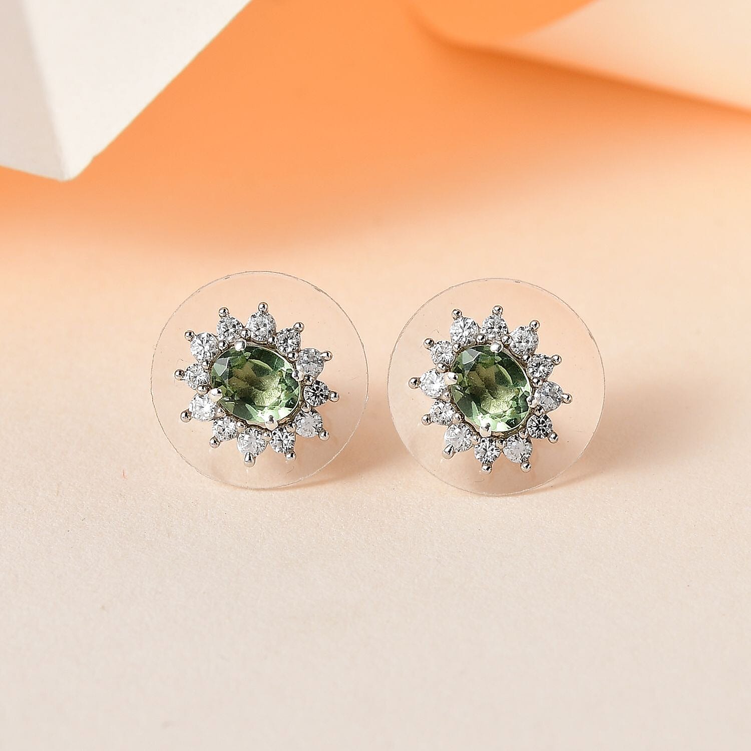 Tanzanian Natural Green Apatite and White Zircon Jacket Earrings in Platinum Over Sterling Silver 1.20 ctw