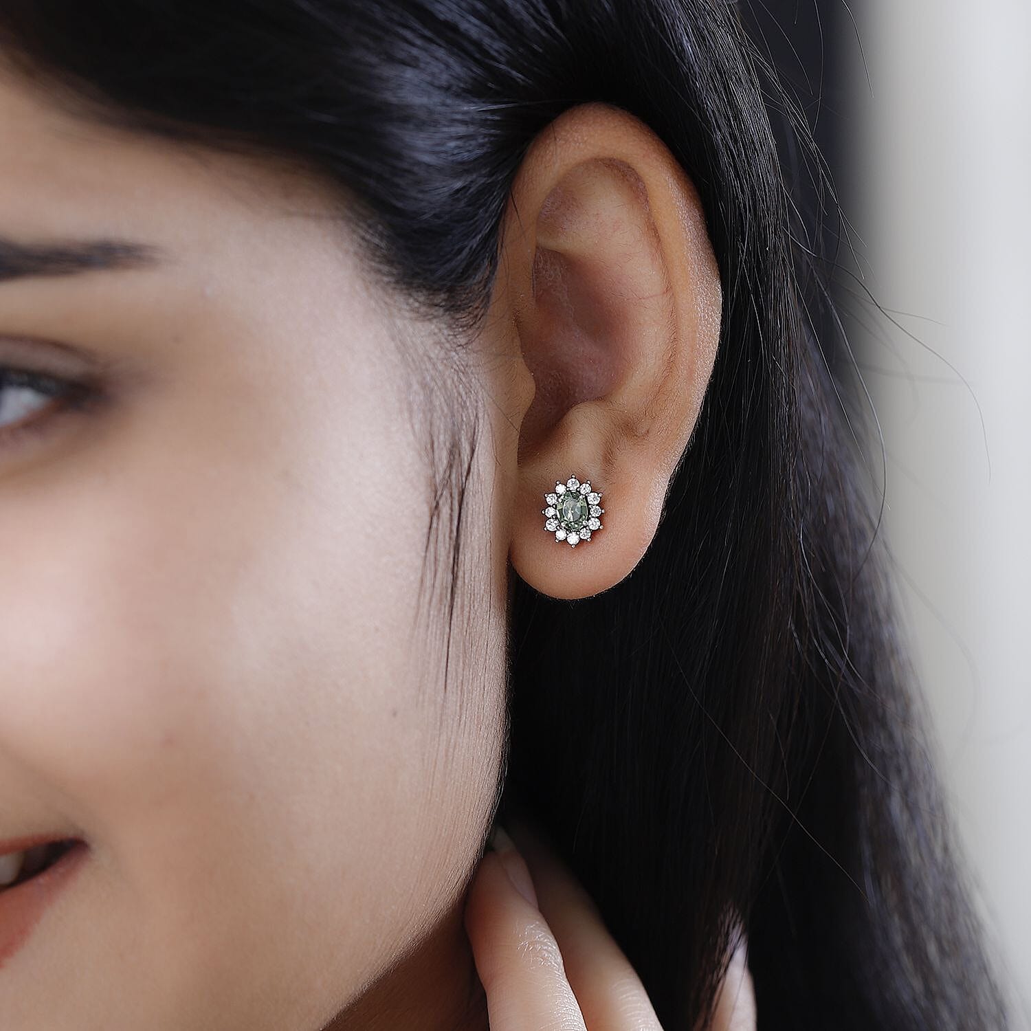 Tanzanian Natural Green Apatite and White Zircon Jacket Earrings in Platinum Over Sterling Silver 1.20 ctw
