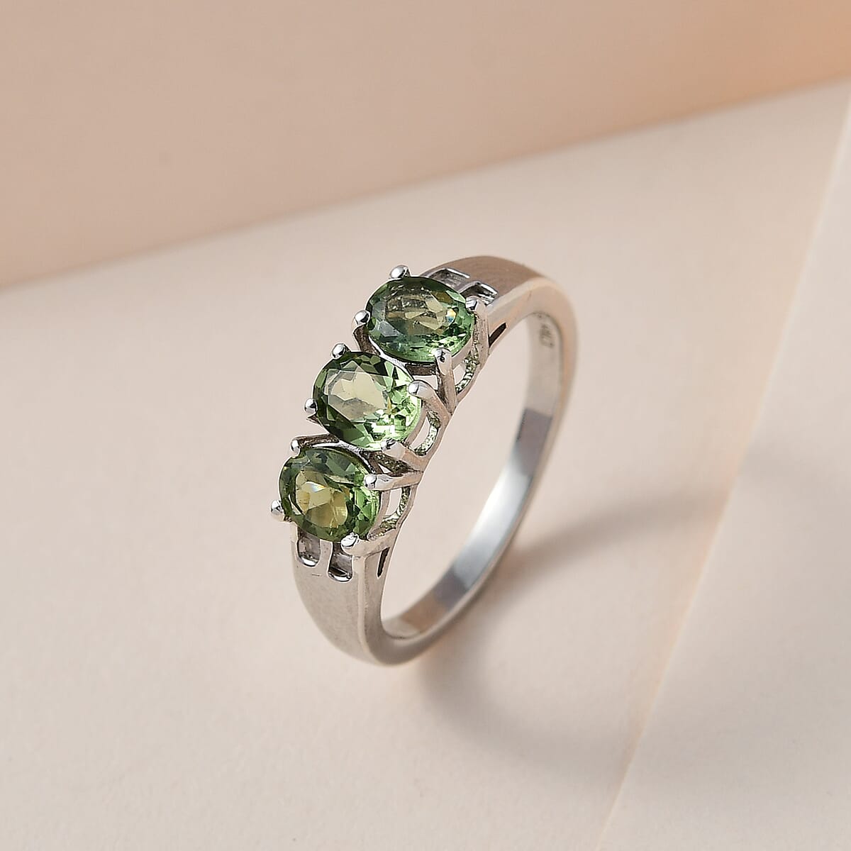 Green Apatite and Diamond Ring in Platinum Over Sterling Silver 1.15 ctw image number 1