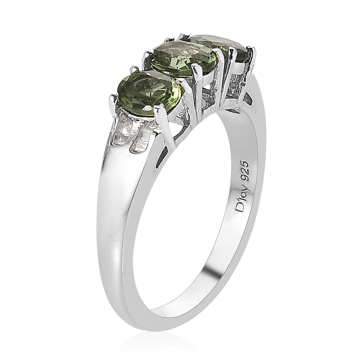 Tanzanian Natural Green Apatite and Diamond 3 Stone Ring in Platinum Over Sterling Silver (Size 8.0) 1.15 ctw image number 3
