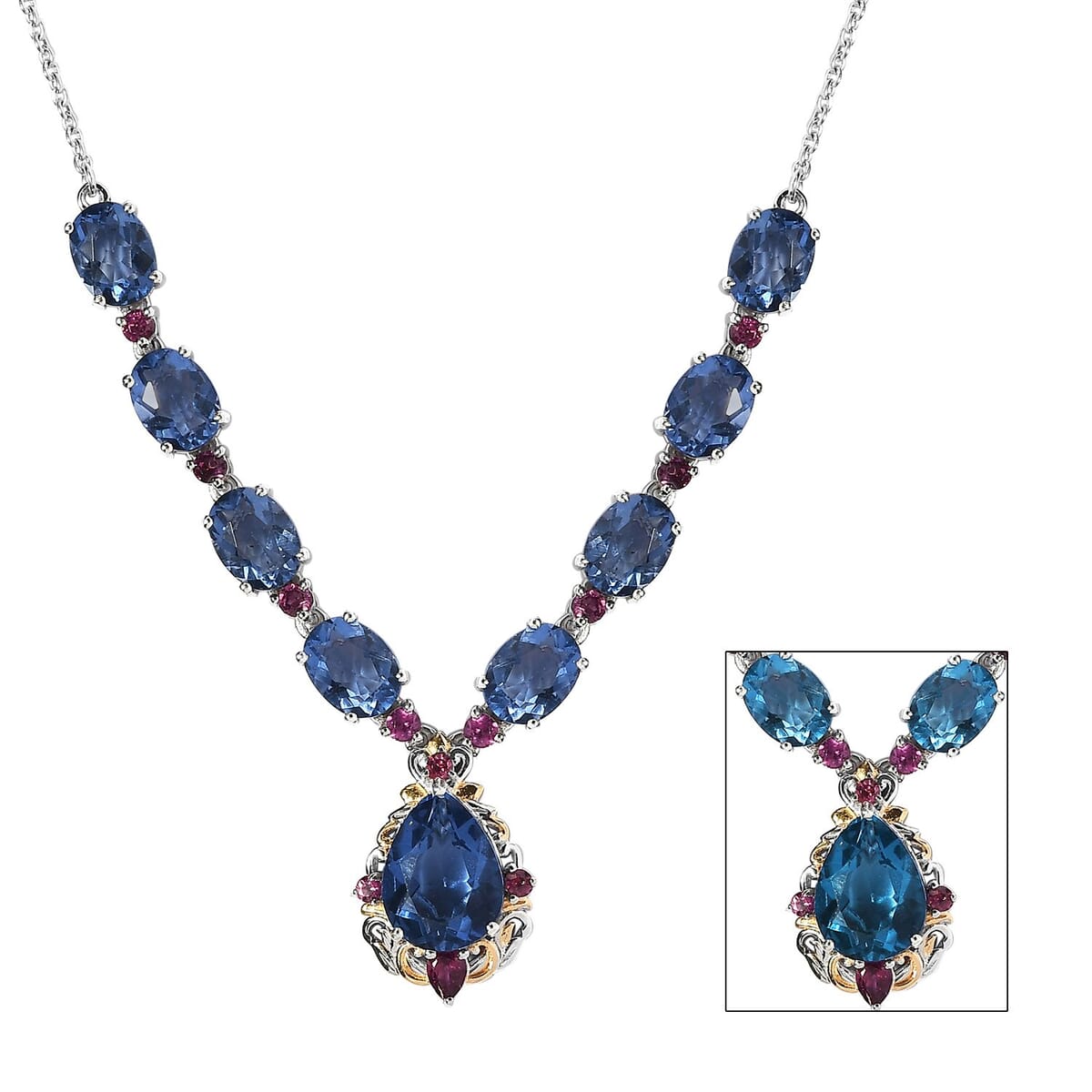Color Change Fluorite (IR) and Orissa Rhodolite Garnet Necklace 18-20 Inches in Vermeil Yellow Gold and Platinum Over Sterling Silver 16.65 ctw image number 0