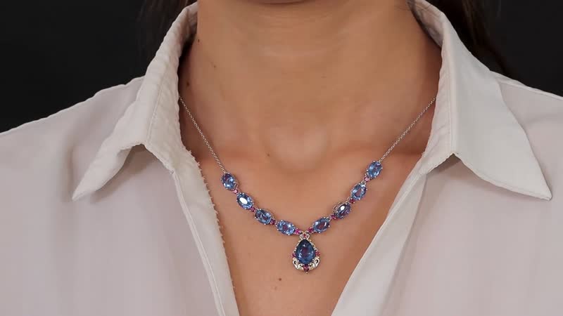 D'Joy Color Change Fluorite (IR) and Orissa Rhodolite Garnet Necklace 18-20 Inches in Vermeil Yellow Gold and Platinum Over Sterling Silver 16.65 ctw