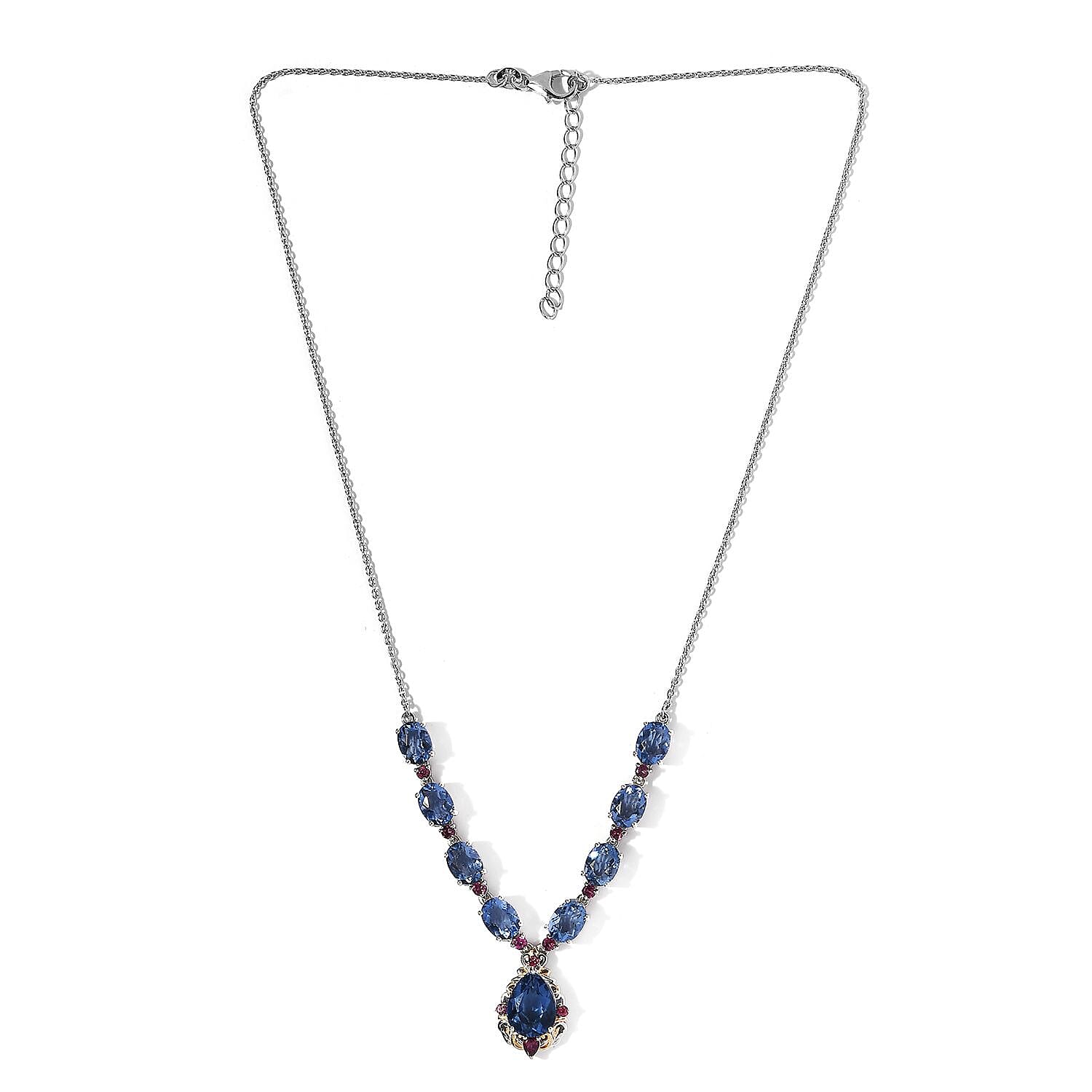 D'Joy Color Change Fluorite (IR) and Orissa Rhodolite Garnet Necklace 18-20 Inches in Vermeil Yellow Gold and Platinum Over Sterling Silver 16.65 ctw