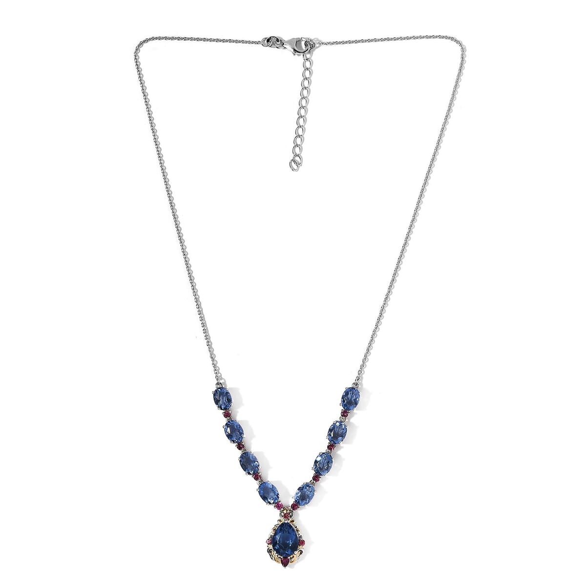 Color Change Fluorite (IR) and Orissa Rhodolite Garnet Necklace 18-20 Inches in Vermeil Yellow Gold and Platinum Over Sterling Silver 16.65 ctw image number 3