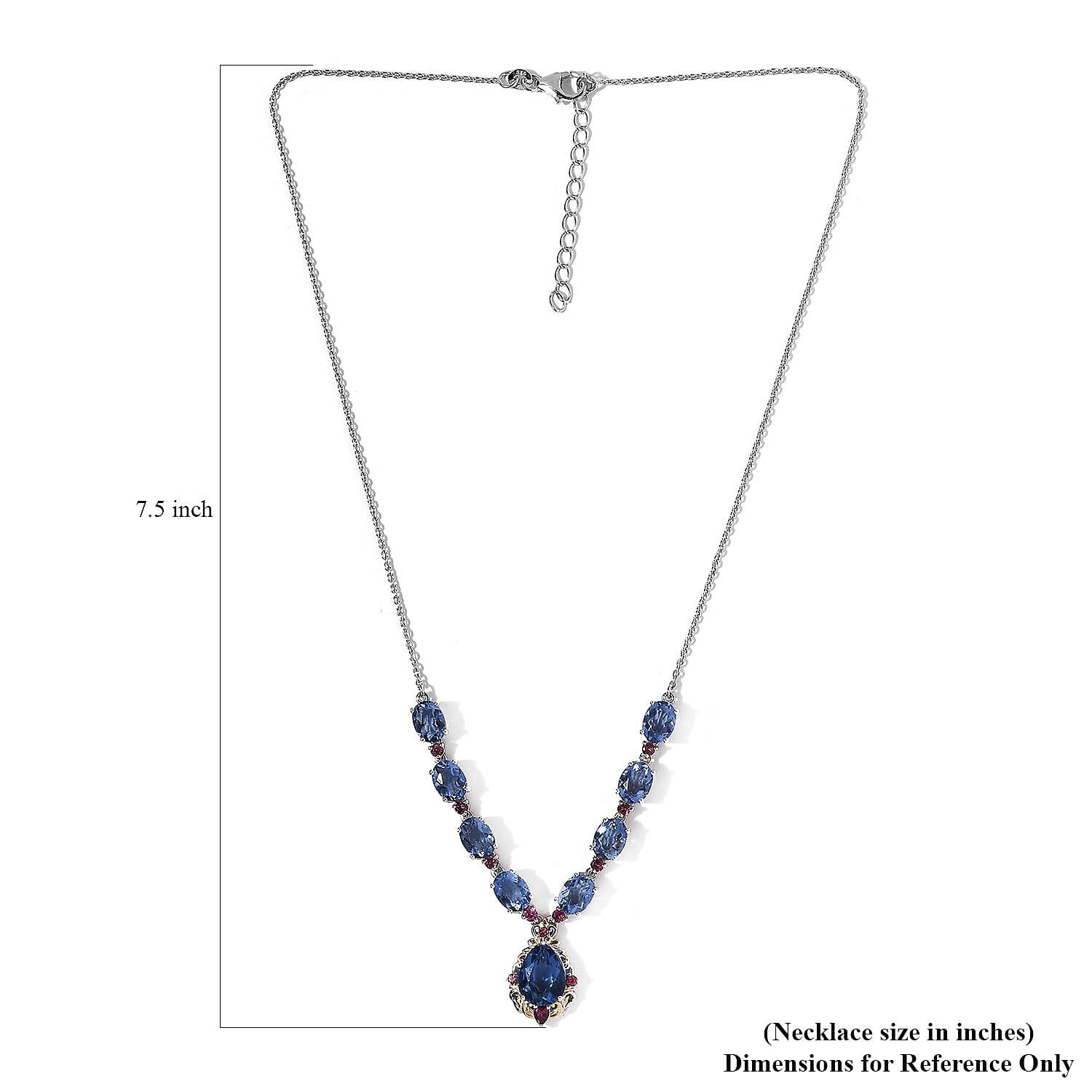 D'Joy Color Change Fluorite (IR) and Orissa Rhodolite Garnet Necklace 18-20 Inches in Vermeil Yellow Gold and Platinum Over Sterling Silver 16.65 ctw