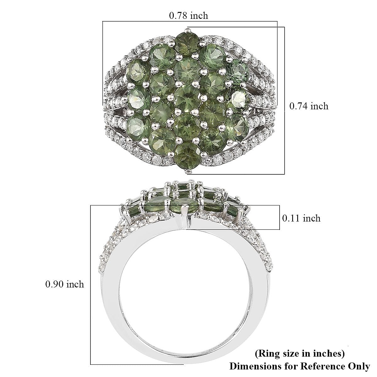 Tanzanian Natural Green Apatite and Moissanite Split Shank Ring in Platinum Over Sterling Silver (Size 5.0) 4.35 ctw