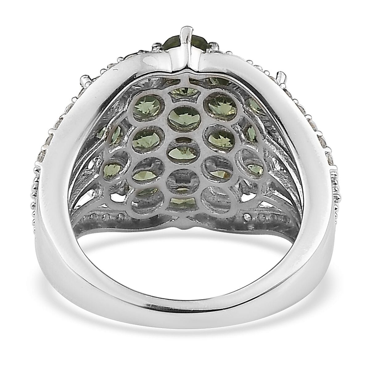 Tanzanian Natural Green Apatite and Moissanite Split Shank Ring in Platinum Over Sterling Silver (Size 6.0) 4.35 ctw image number 2