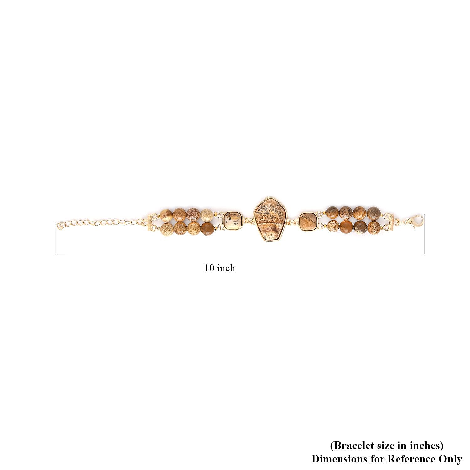 Picture Jasper Two Row Beaded Bracelet in Goldtone (7-9In) 118.00 ctw