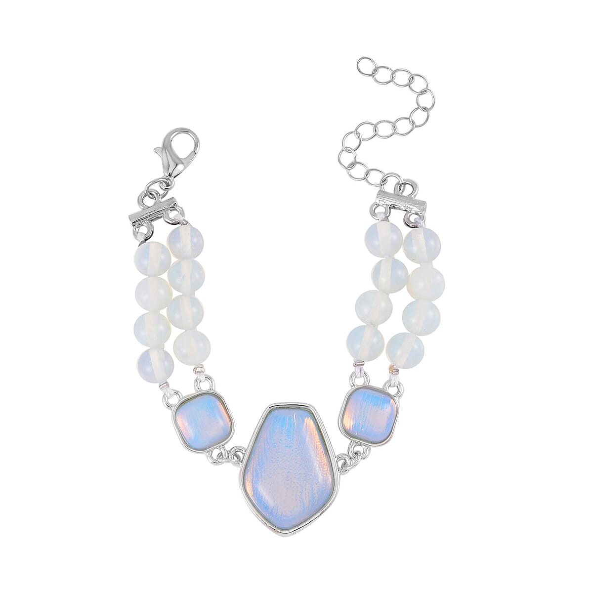 Opalite Two Row Beaded Bracelet in Silvertone (7-9In) 118.00 ctw image number 0