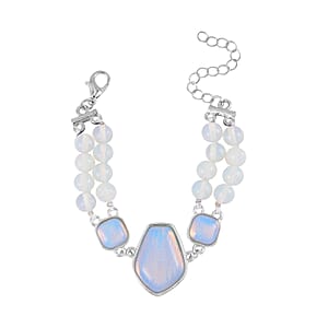 Opalite Two Row Beaded Bracelet in Silvertone (7-9In) 118.00 ctw