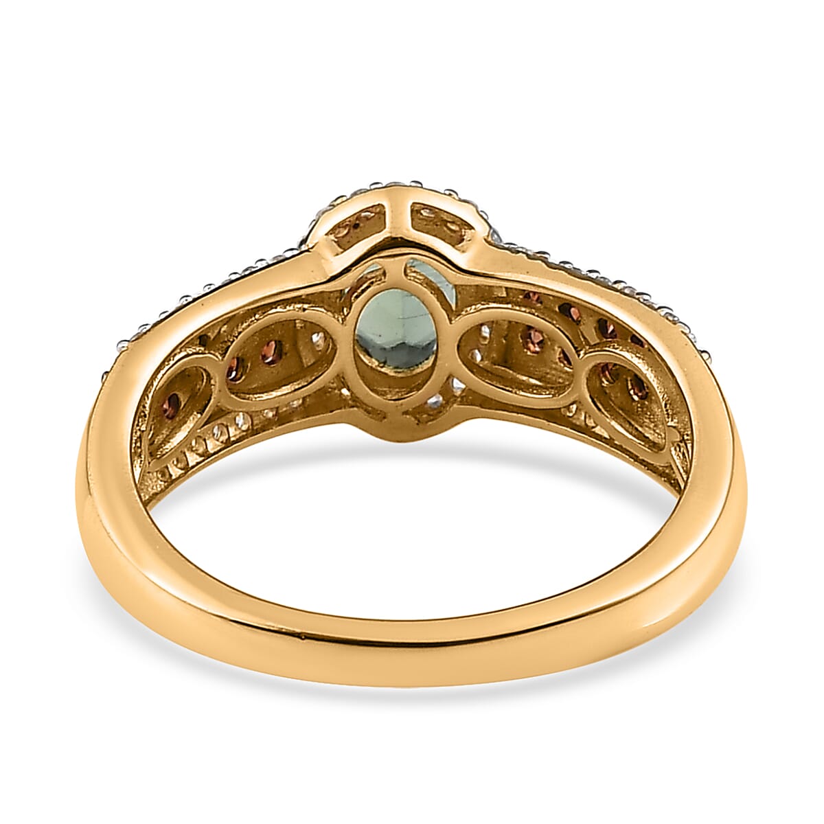 Tanzanian Natural Green Apatite, Brown and White Zircon Halo Ring in Vermeil Yellow Gold Over Sterling Silver (Size 10.0) 1.60 ctw