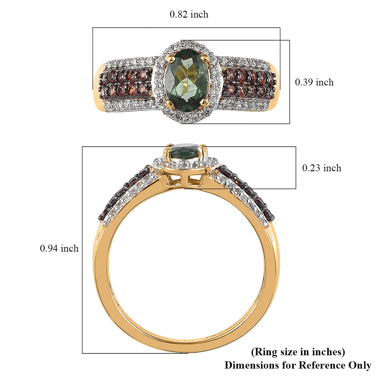 Tanzanian Natural Green Apatite, Brown and White Zircon Halo Ring in Vermeil Yellow Gold Over Sterling Silver (Size 10.0) 1.60 ctw