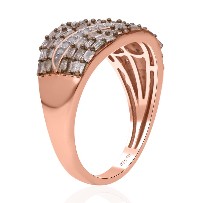 Natural Champagne and White Diamond Ring in Vermeil Rose Gold Over Sterling Silver (Size 10.0) 1.00 ctw