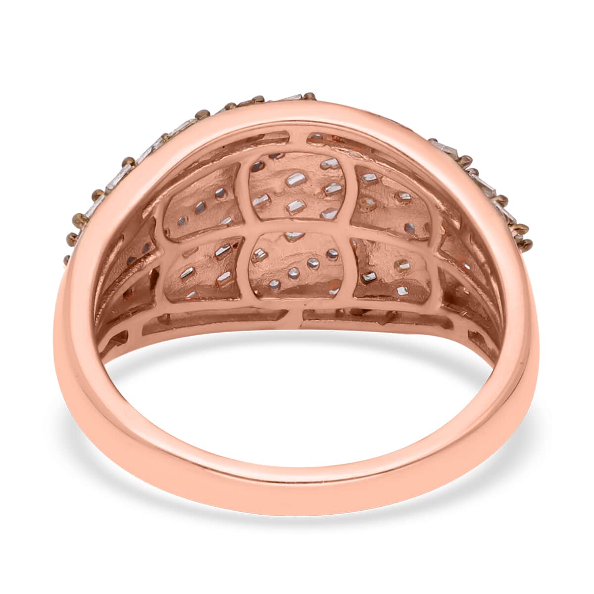 Natural Champagne and White Diamond Ring in Vermeil Rose Gold Over Sterling Silver (Size 10.0) 1.00 ctw image number 4