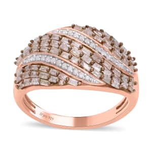 Natural Champagne and White Diamond Ring in Vermeil Rose Gold Over Sterling Silver (Size 8.0) 1.00 ctw