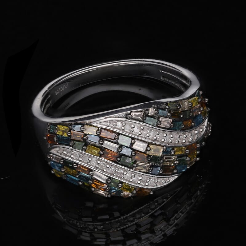 D'Joy Multi Diamond 1.00 ctw Ring in Platinum Over Sterling Silver (Size 10.0) 