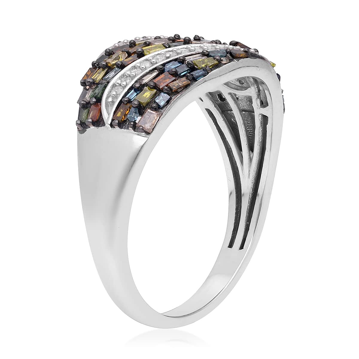 Buy Multi Diamond Ring in Platinum Over Sterling Silver (Size 10.0