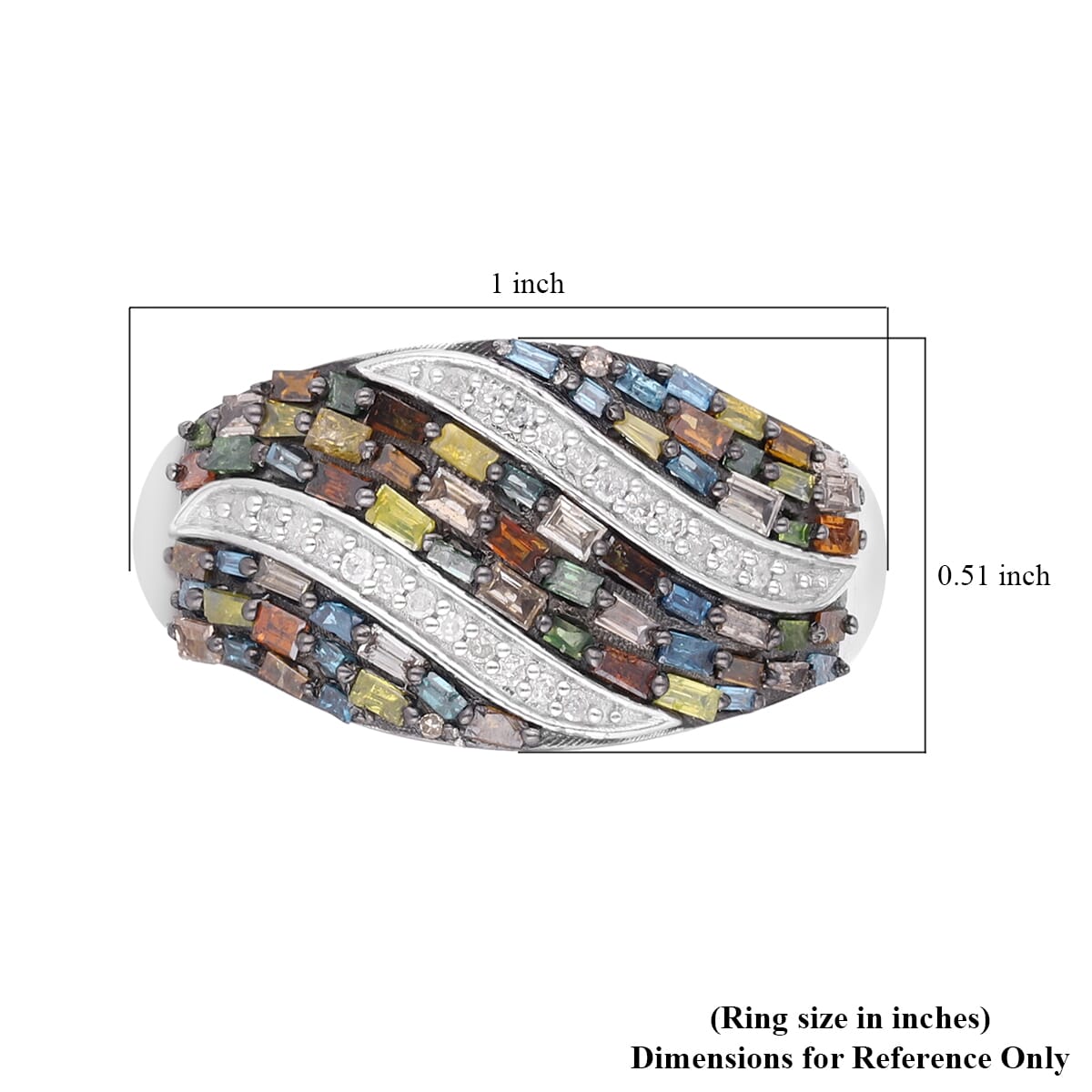 Multi Diamond 1.00 ctw Ring in Platinum Over Sterling Silver (Size 10.0)  image number 5