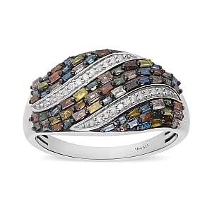 Multi Diamond 1.00 ctw Ring in Platinum Over Sterling Silver (Size 9.0) 