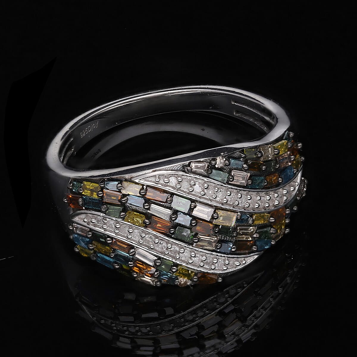 Multi Diamond 1.00 ctw Ring in Platinum Over Sterling Silver (Size 9.0)  image number 1