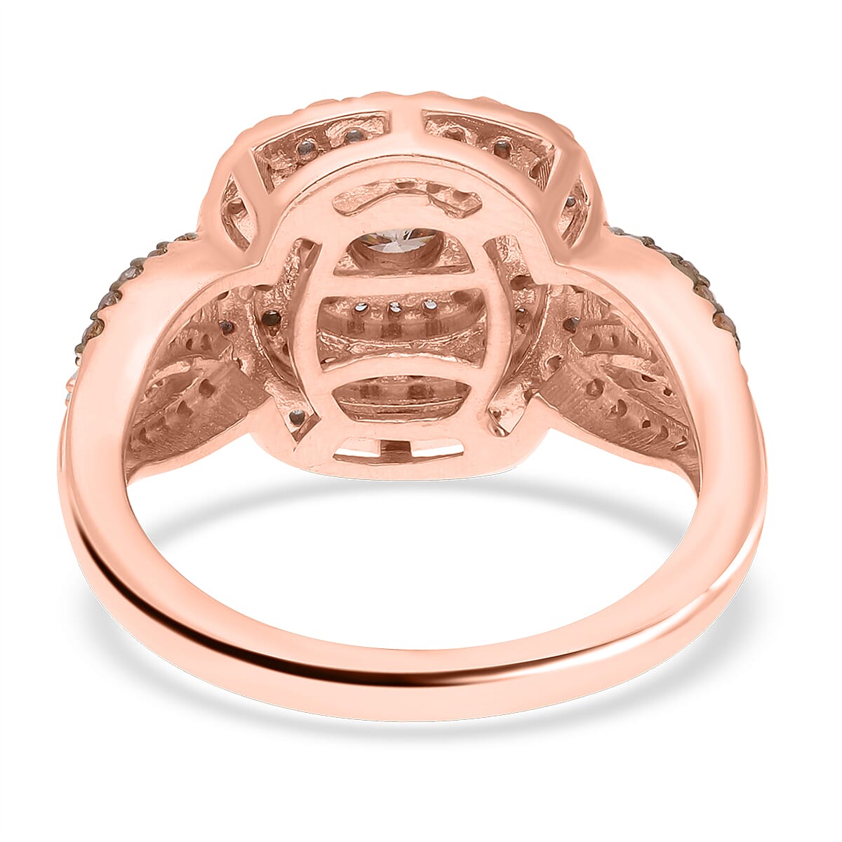 Natural Champagne and White Diamond Ring in Vermeil Rose Gold Over Sterling Silver (Size 7.0) 1.00 ctw