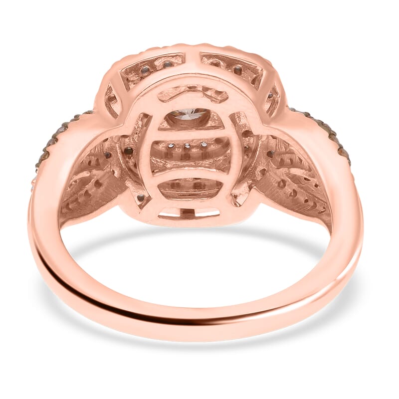 Natural Champagne and White Diamond Ring in Vermeil Rose Gold Over Sterling Silver (Size 7.0) 1.00 ctw