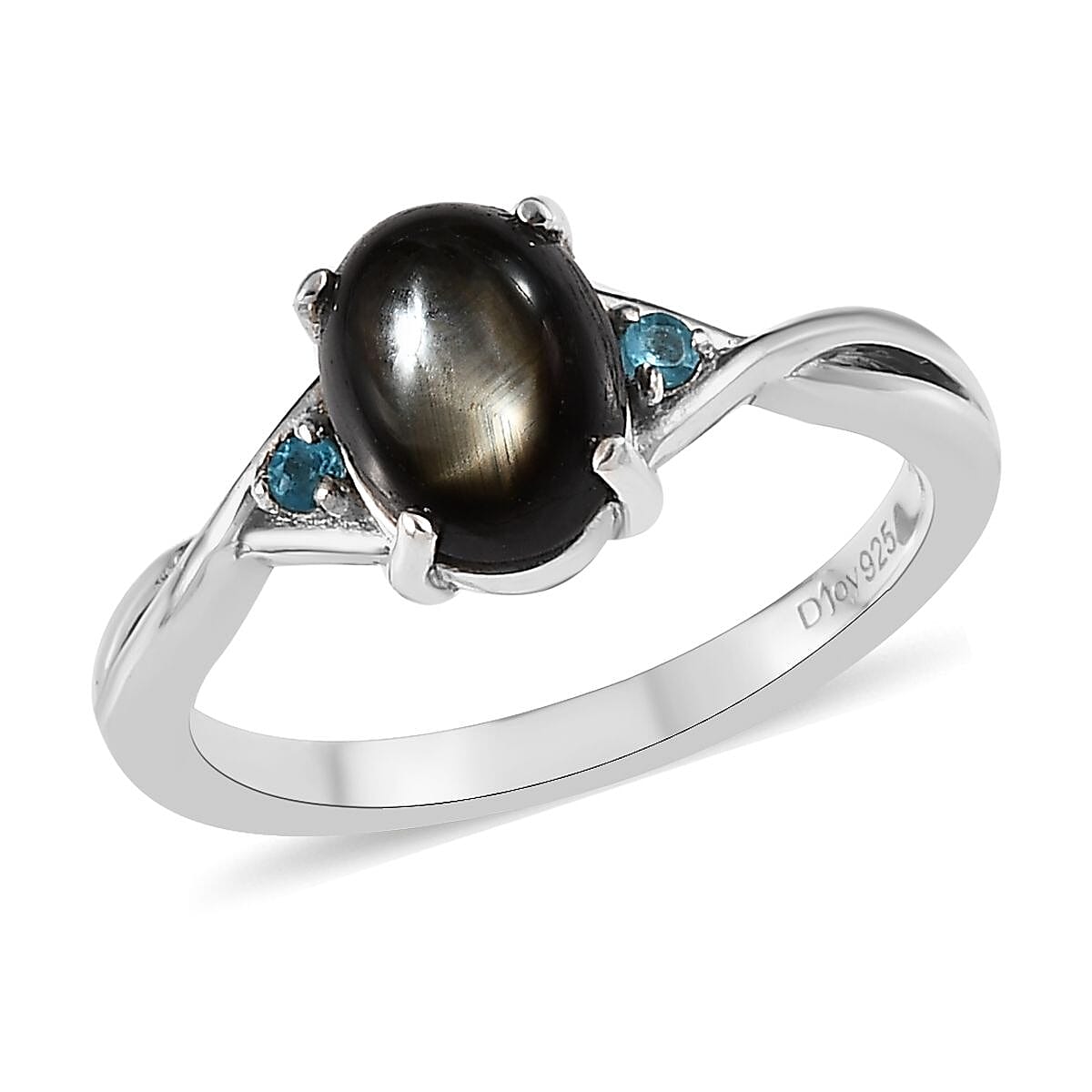 Bankacha Natural Black Star Sapphire and Malgache Neon Apatite Ring in Platinum Over Sterling Silver 2.15 ctw image number 0