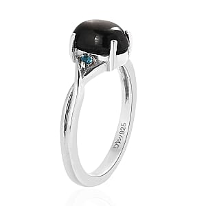 Bankacha Natural Black Star Sapphire and Malgache Neon Apatite Ring in Platinum Over Sterling Silver (Size 7.0) 2.15 ctw