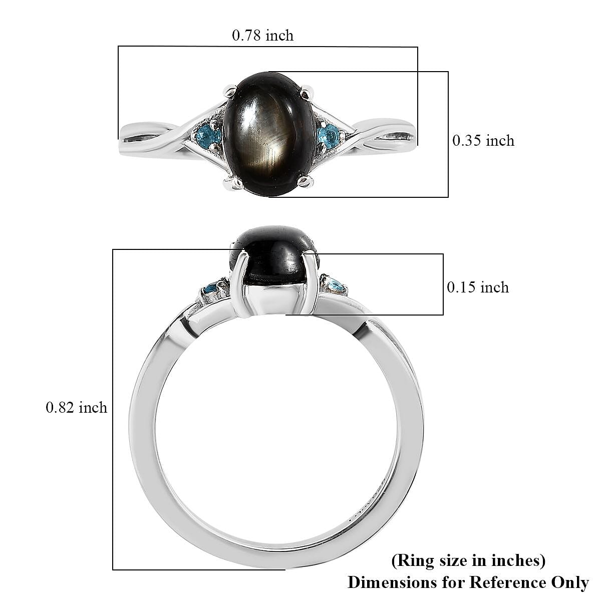 Bankacha Natural Black Star Sapphire and Malgache Neon Apatite Ring in Platinum Over Sterling Silver (Size 7.0) 2.15 ctw image number 5