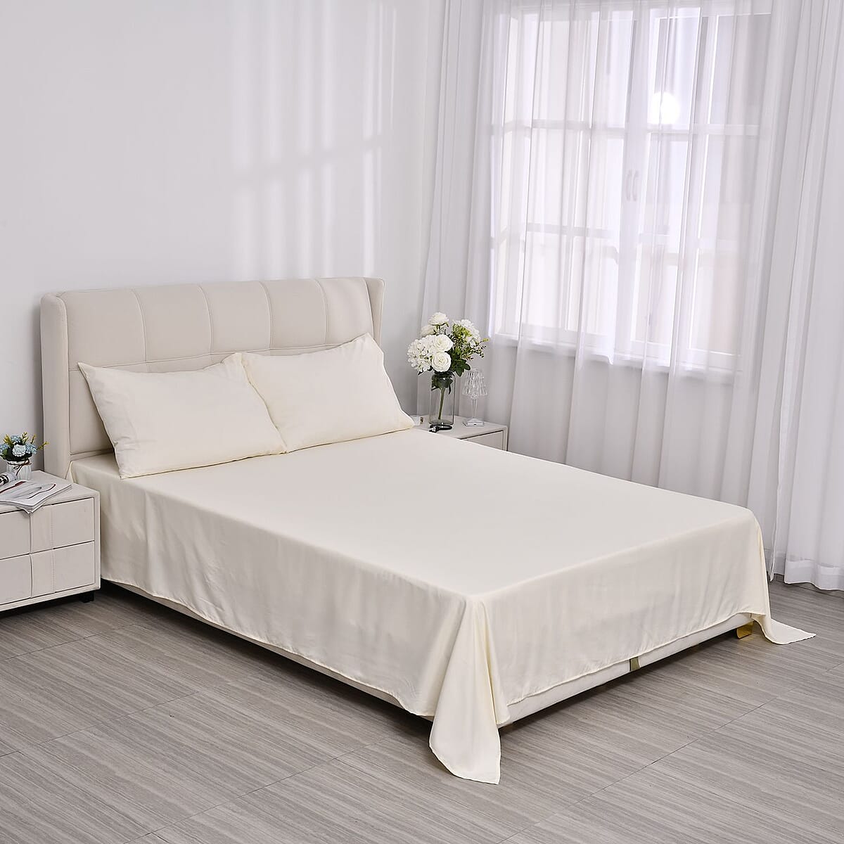 Set of 4 Beige Color Aloe Additive Sheets - Queen (Microfiber) image number 0