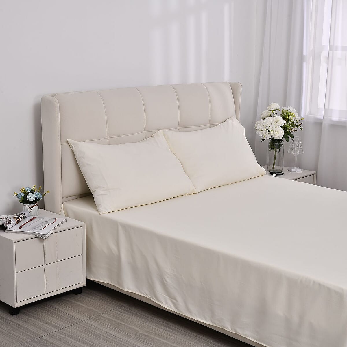 Set of 4 Beige Color Aloe Additive Sheets - Queen (Microfiber) image number 1