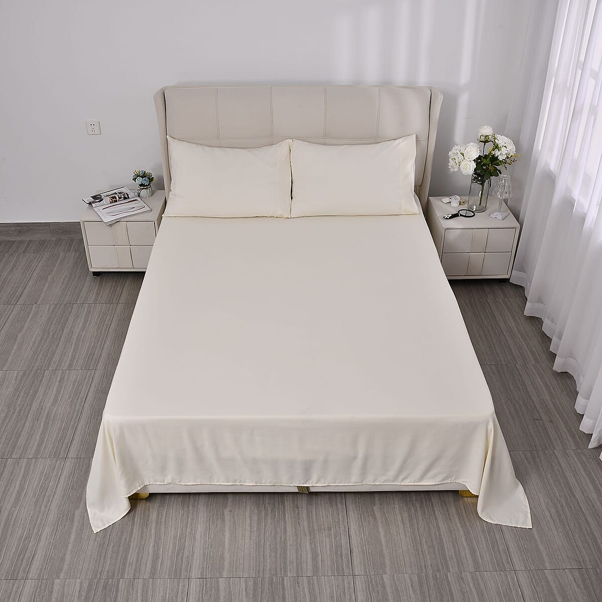 Set of 4 Beige Color Aloe Additive Sheets - Queen (Microfiber) image number 2