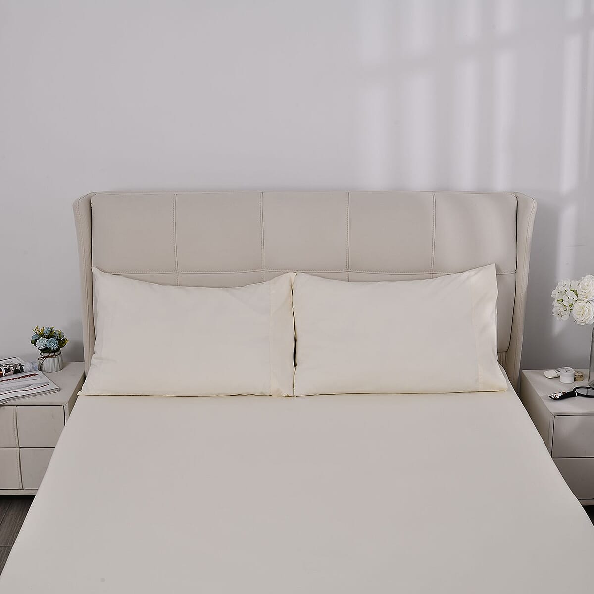 Set of 4 Beige Color Aloe Additive Sheets - Queen (Microfiber) image number 3