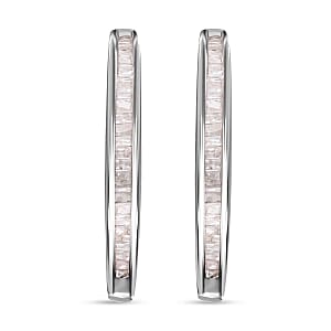 Diamond Hoop Earrings in Platinum Over Sterling Silver 0.55 ctw