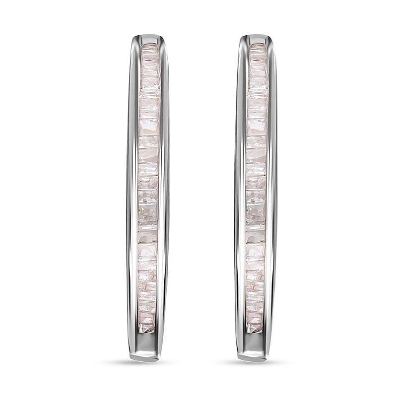 Diamond 0.55 ctw Hoop Earrings in Platinum Over Sterling Silver 