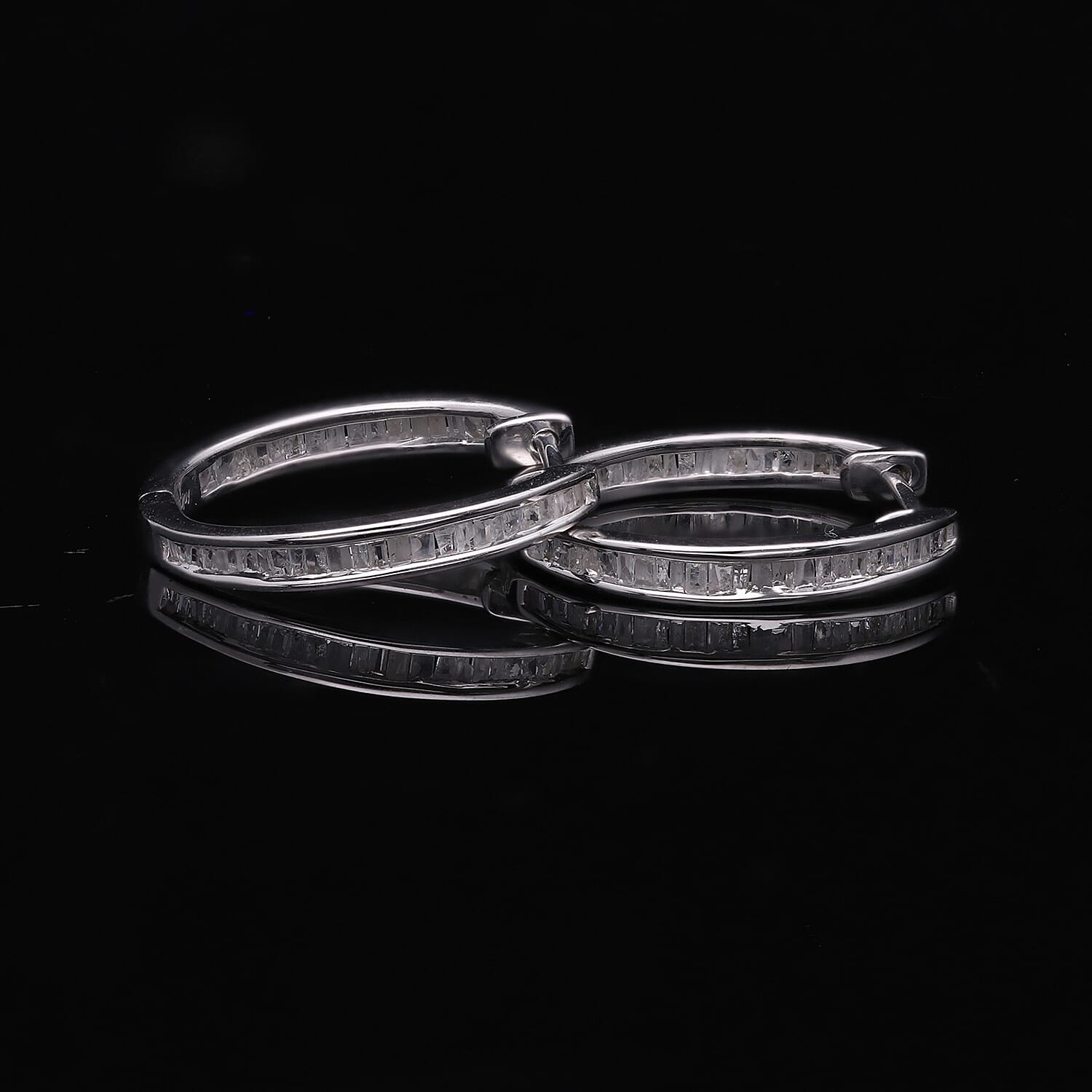 Diamond 0.55 ctw Hoop Earrings in Platinum Over Sterling Silver 