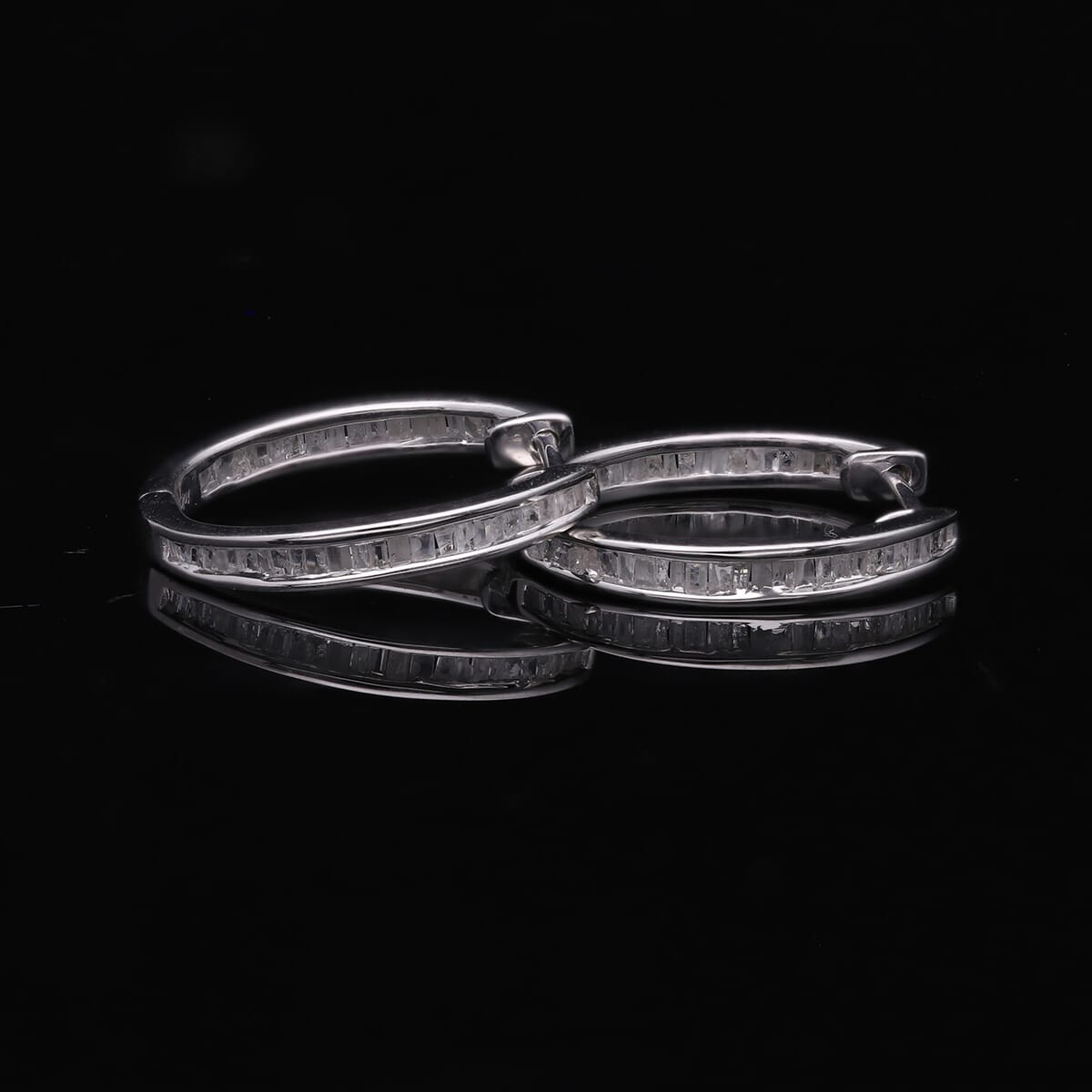 Diamond 0.55 ctw Hoop Earrings in Platinum Over Sterling Silver  image number 1