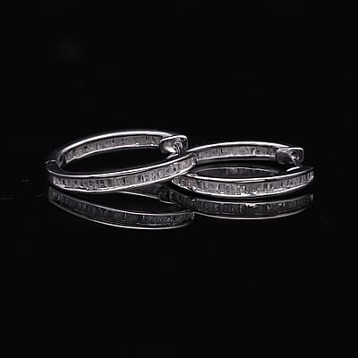 Diamond 0.55 ctw Hoop Earrings in Platinum Over Sterling Silver 