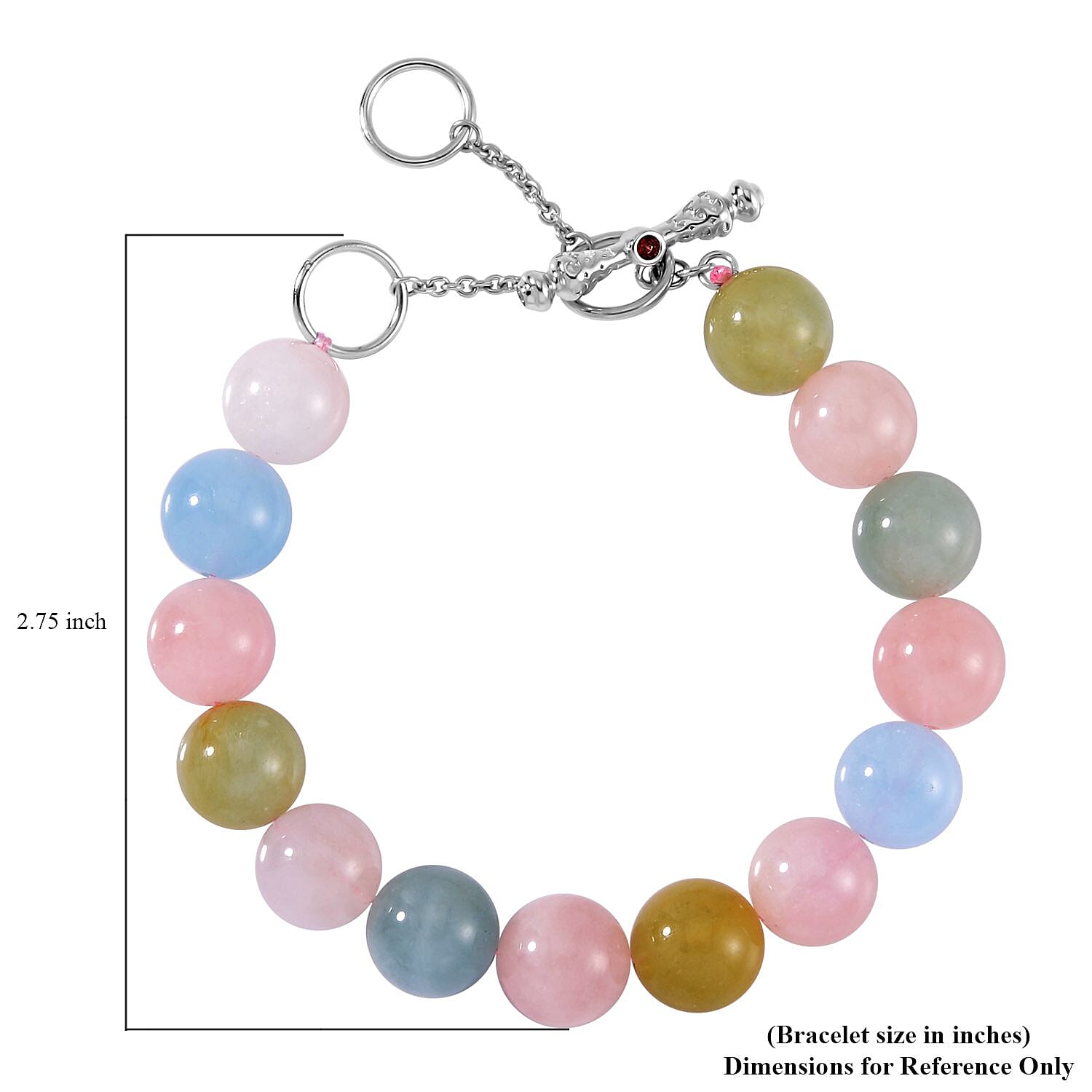 Multi Beryl, Mozambique Garnet and Simulated Diamond Beaded Bracelet in Rhodium Over Sterling Silver (6.50-8.00In) 110.10 ctw