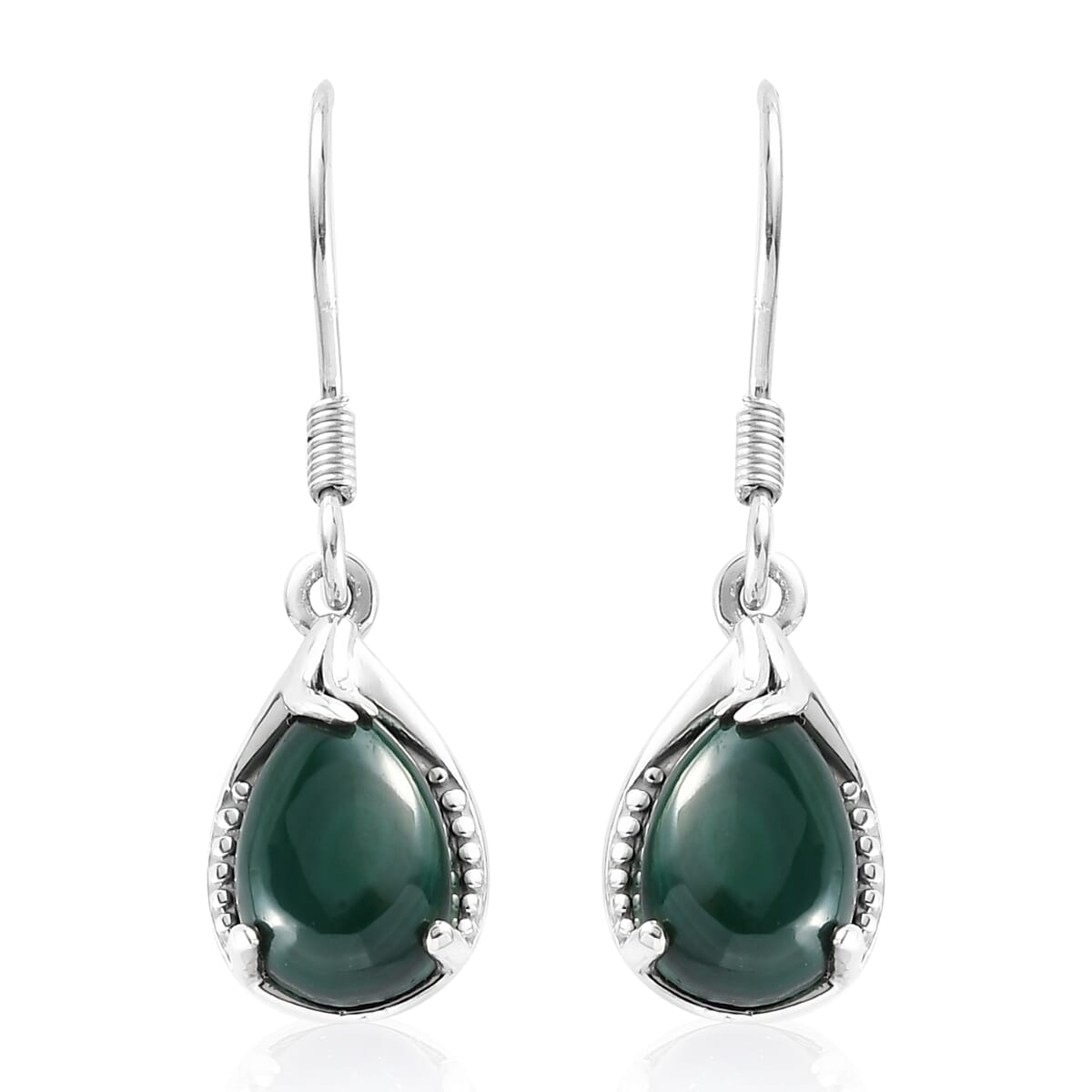 African Malachite Drop Earrings in Platinum Over Sterling Silver 5.60 ctw image number 0