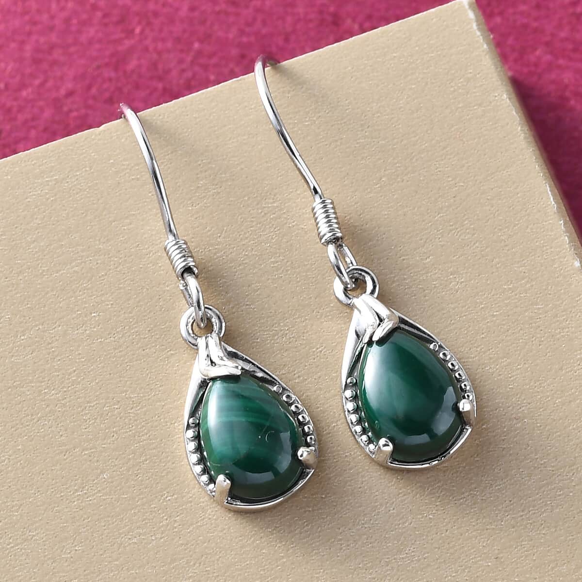 African Malachite Earrings in Platinum Over Sterling Silver 5.60 ctw image number 3