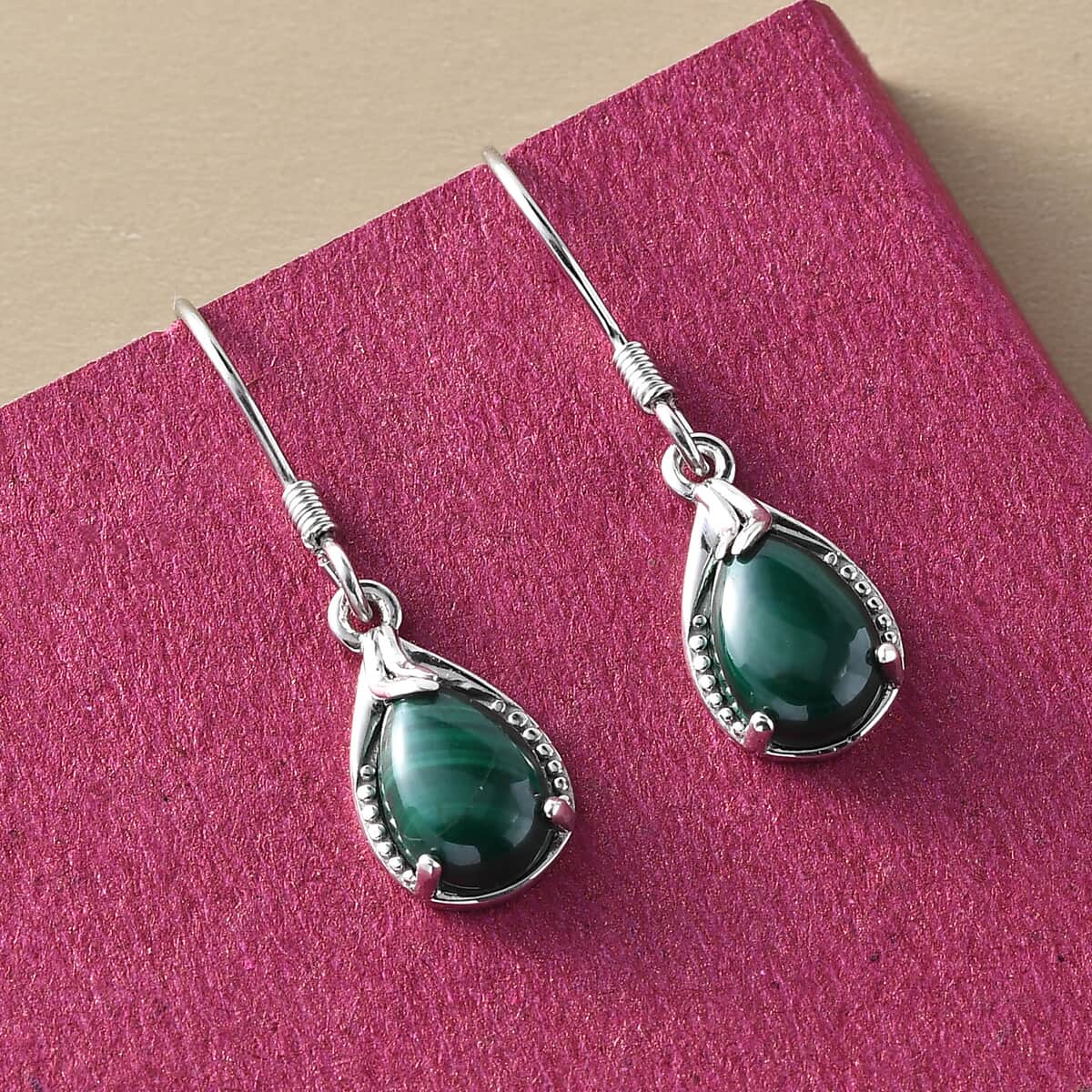 African Malachite Earrings in Platinum Over Sterling Silver 5.60 ctw image number 4