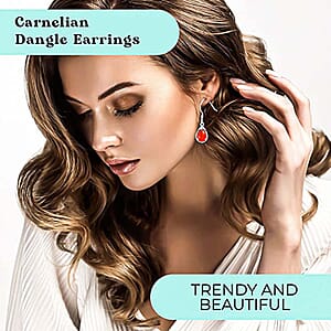 D'Joy Carnelian 3.85 ctw Drop Earrings in Platinum Over Sterling Silver