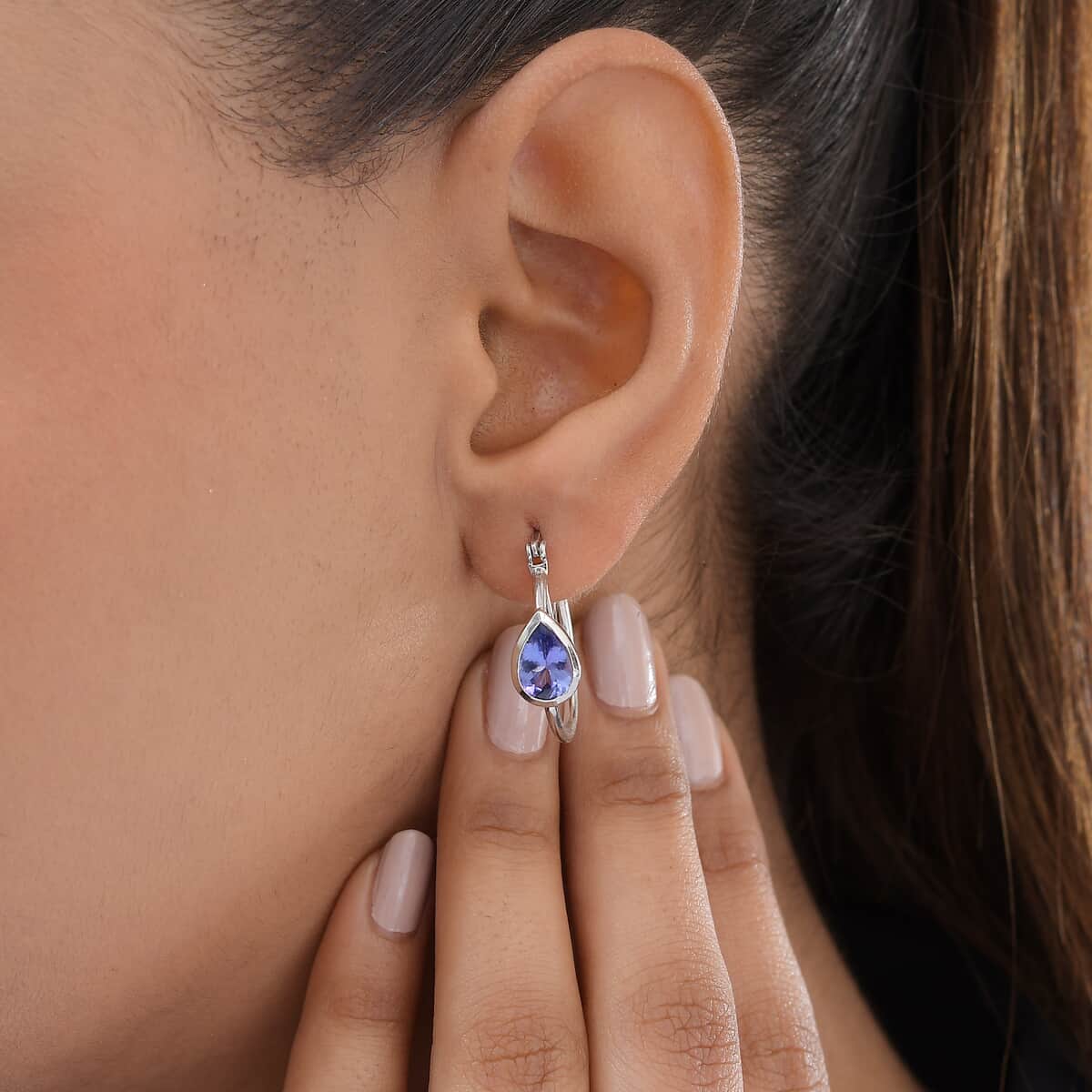 Tanzanite Hoop Earrings in Platinum Over Sterling Silver 2.75 ctw image number 2