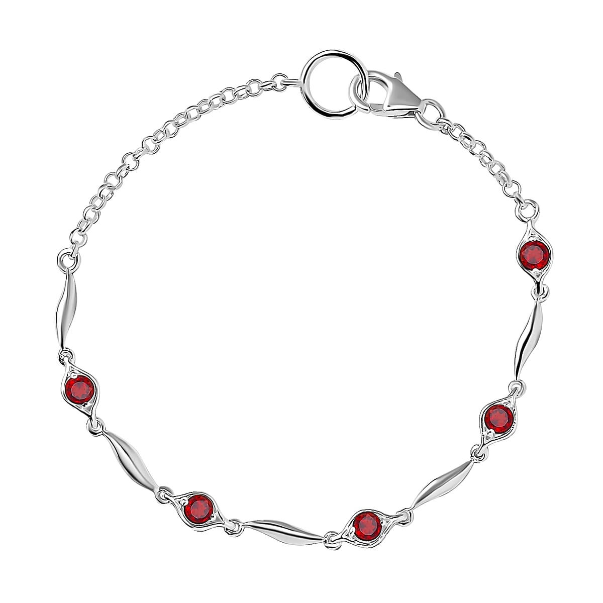 Mozambique Garnet Station Bracelet In Sterling Silver, 925 Sterling Silver Bracelet For Women (7.25 In) 1.10 ctw image number 0