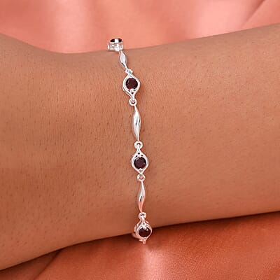 Mozambique Garnet Station Bracelet In Sterling Silver, 925 Sterling Silver Bracelet For Women (7.25 In) 1.10 ctw