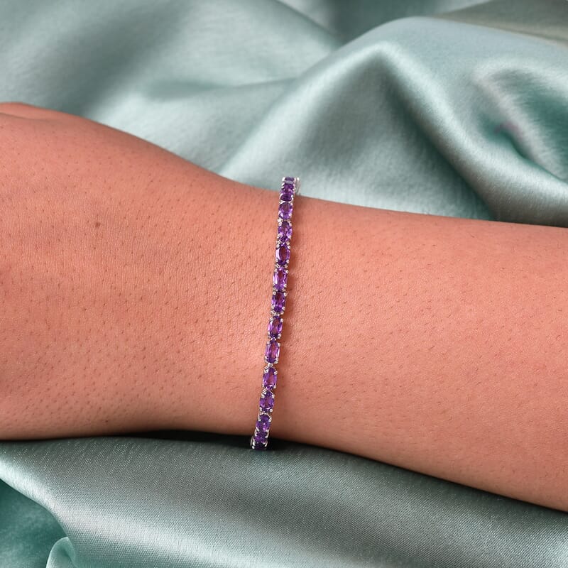 Amethyst Tennis Bracelet in Platinum Over Sterling Silver (6.50 In) 6.85 Grams 6.40 ctw