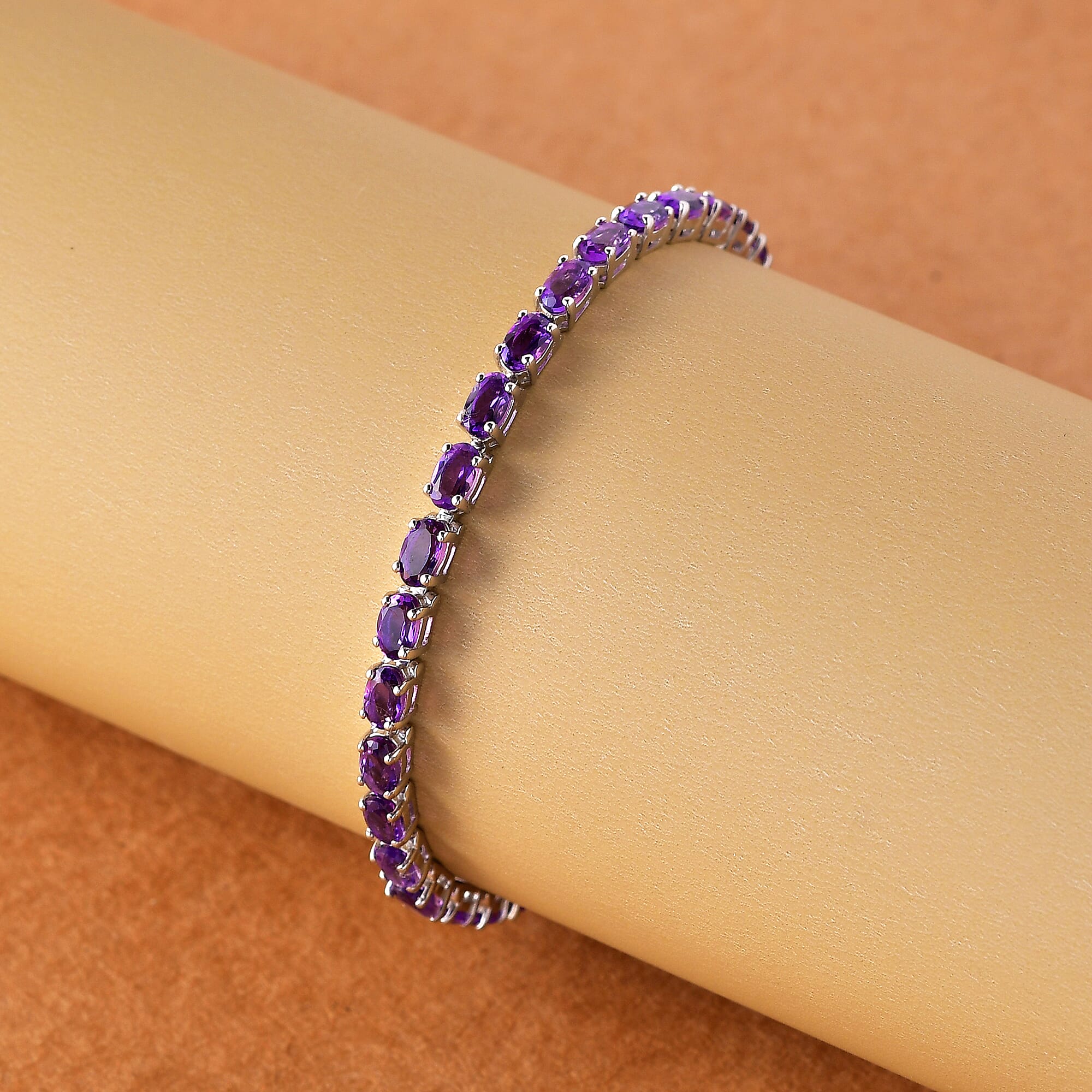 Amethyst Tennis Bracelet in Platinum Over Sterling Silver (6.50 In) 6.85 Grams 6.40 ctw